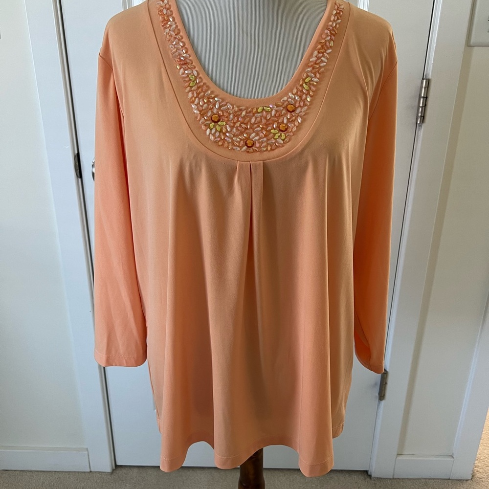 Susan Graver Peach Bead Embellished Women's Top XL